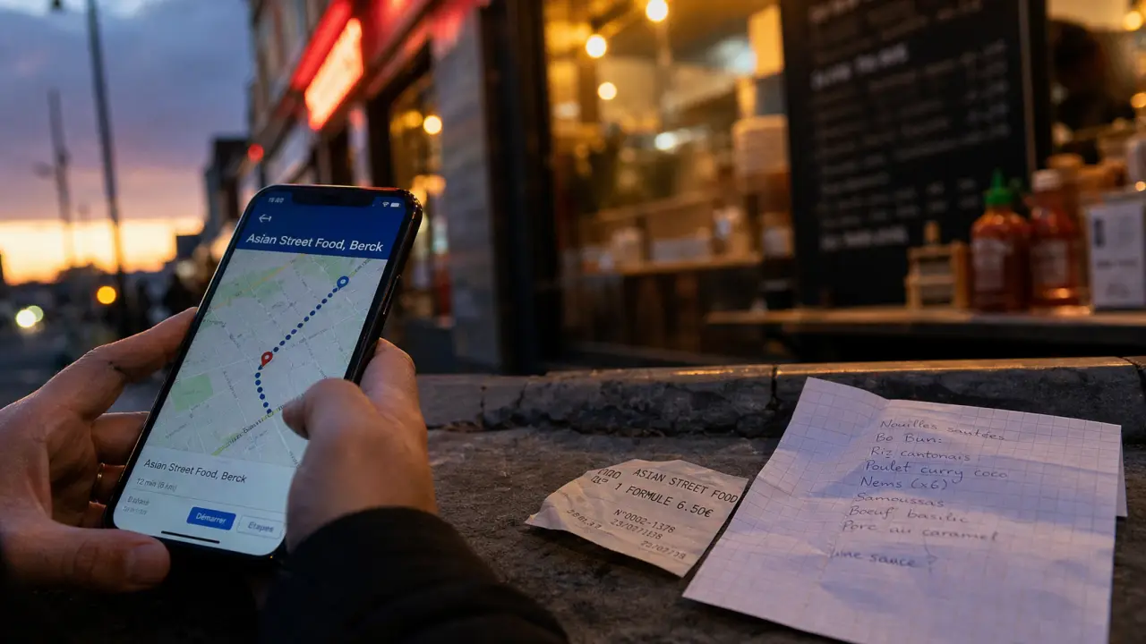 Asian street food berck : carte sur smartphone et notes avant de visiter