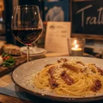 E trattoria : table italienne avec carte rétro et antipasti