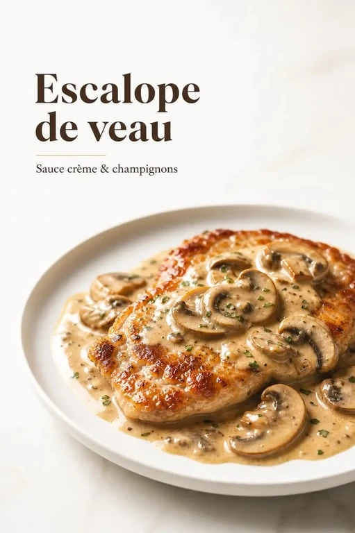 Escalope de veau flambée au cognac avec sa sauce crémeuse aux champignons