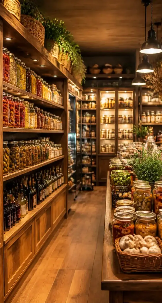 Epicerie fine : bocaux d'epices et huiles d'olive