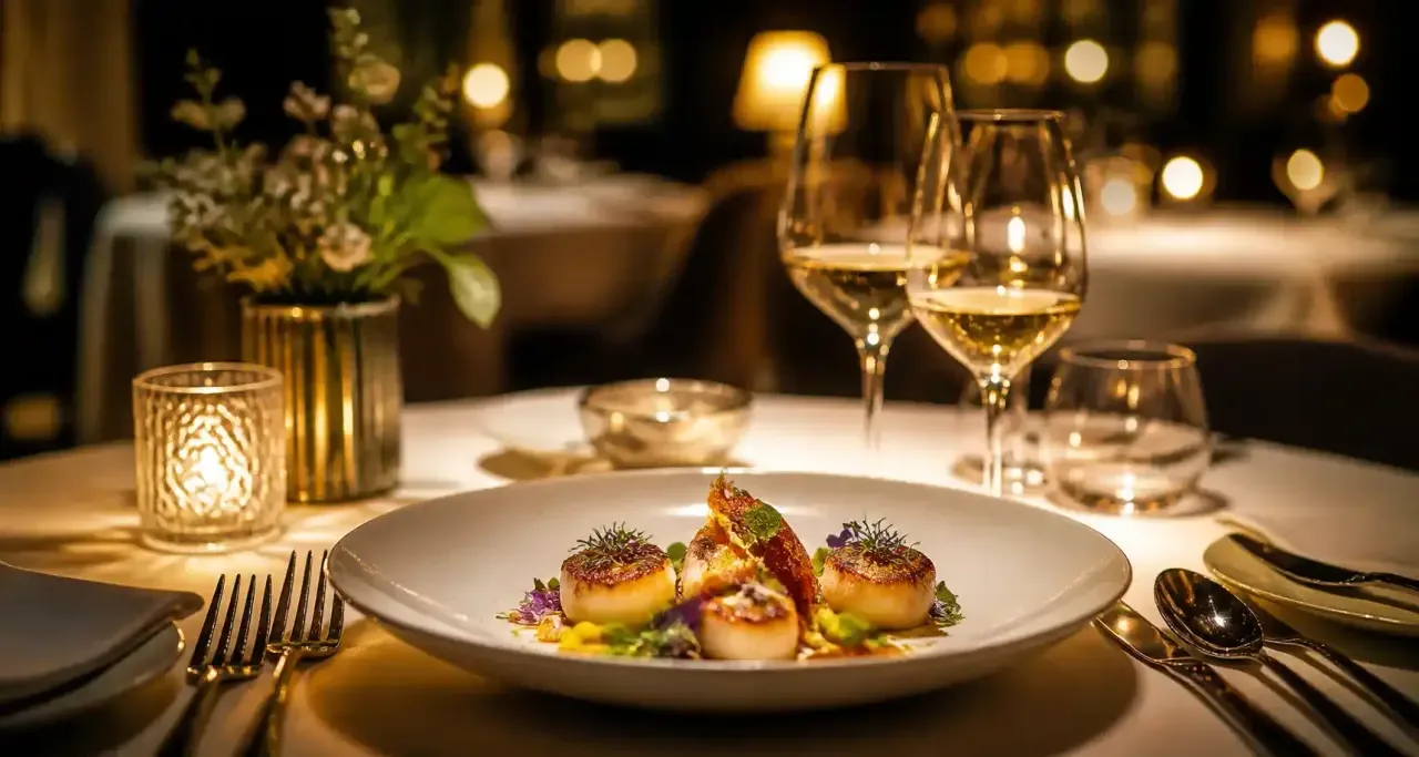 Table elegante d'un restaurant gastronomique a l'ambiance intime