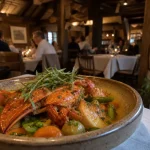 Resto la maison des bois plaisir : navarin de homard aux légumes de printemps, homard et herbes fraîches