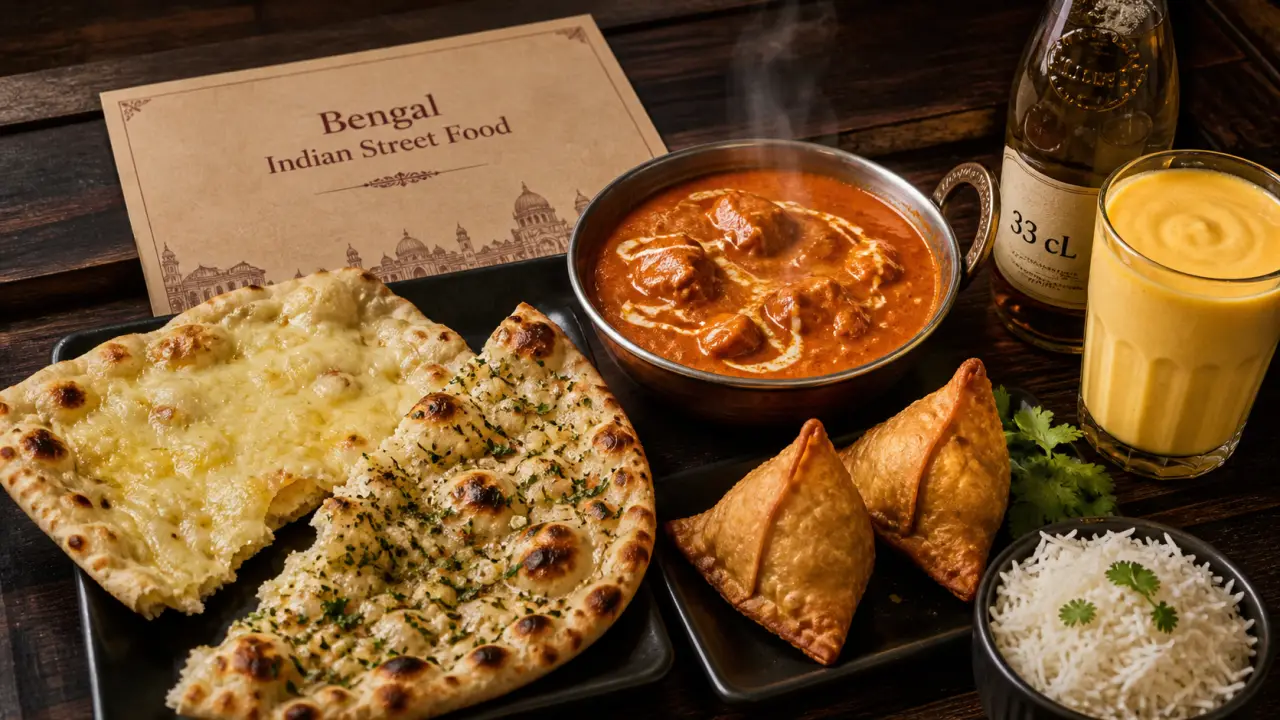 bengal indian street food : butter chicken, naans et lassi mangue