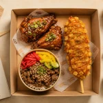 Chikin Bang Korean street food aux arcades : ailes de poulet et corn dog coréen