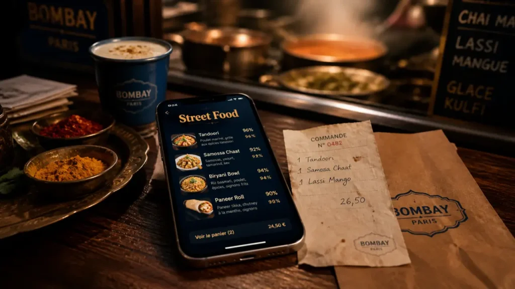 deb's street food à Paris : menu indien sur smartphone