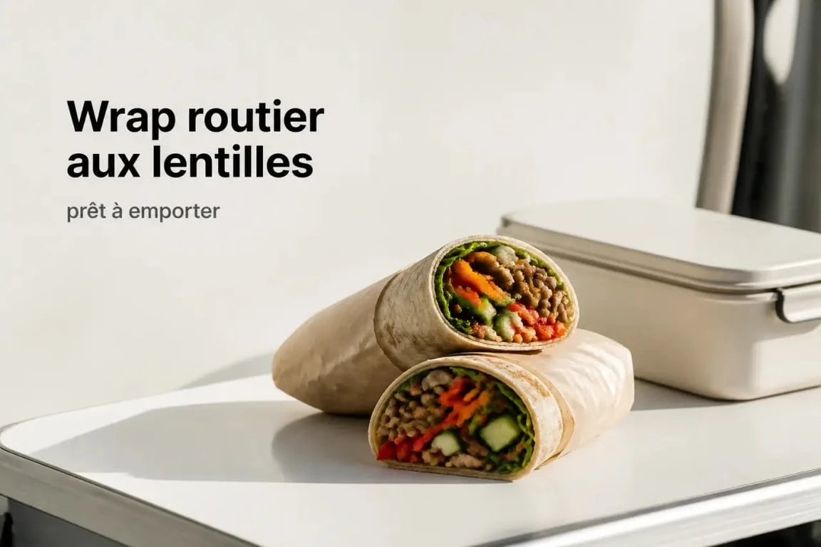 Recettes de cuisine style routier : wrap aux lentilles et légumes croquants prêt à emporter