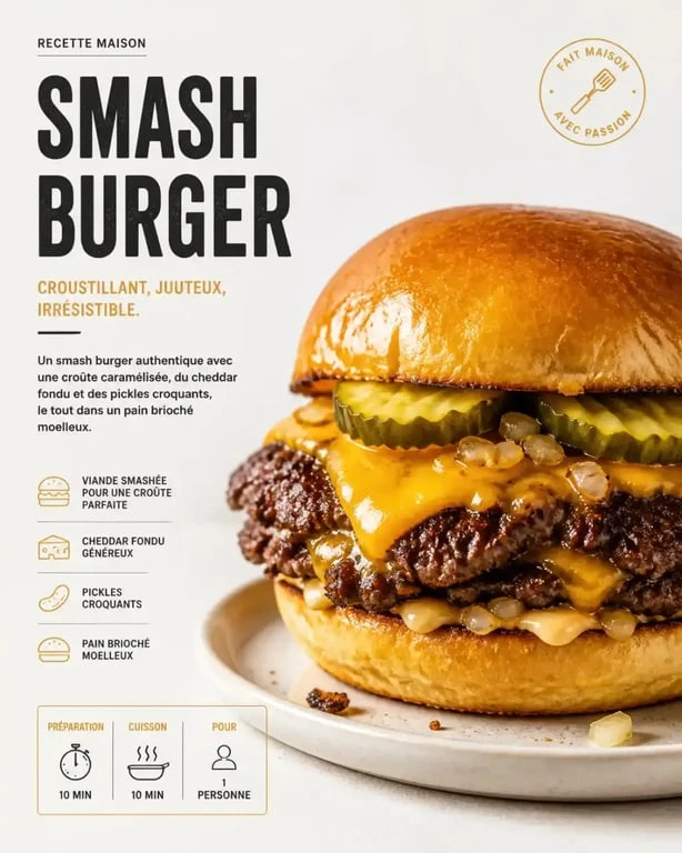 Smash burger signature de MK Street Food à Poitiers avec sa croûte caramélisée