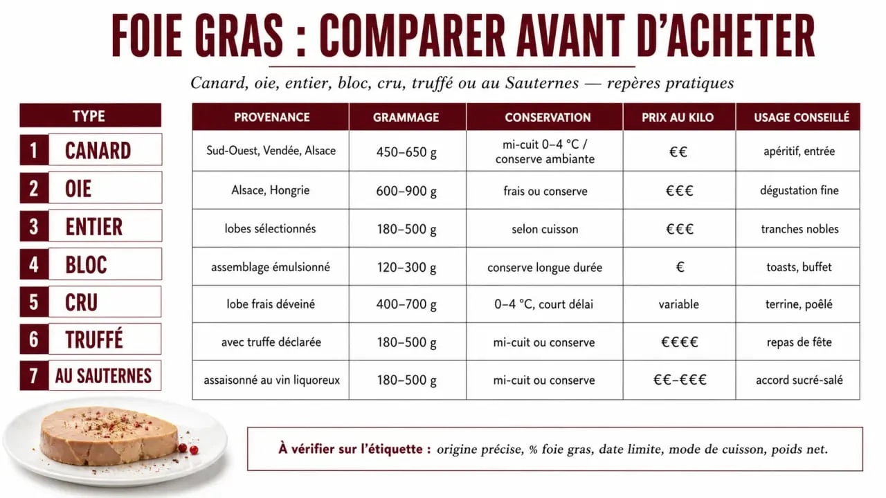 Foie gras épicerie fine Paris : comparatif visuel des types, usages et critères d’achat