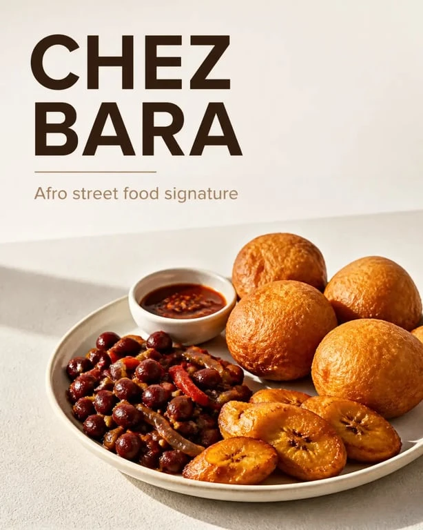 Bara afro street food : plat signature avec beignets, haricots rouges mijotés et sauce maison
