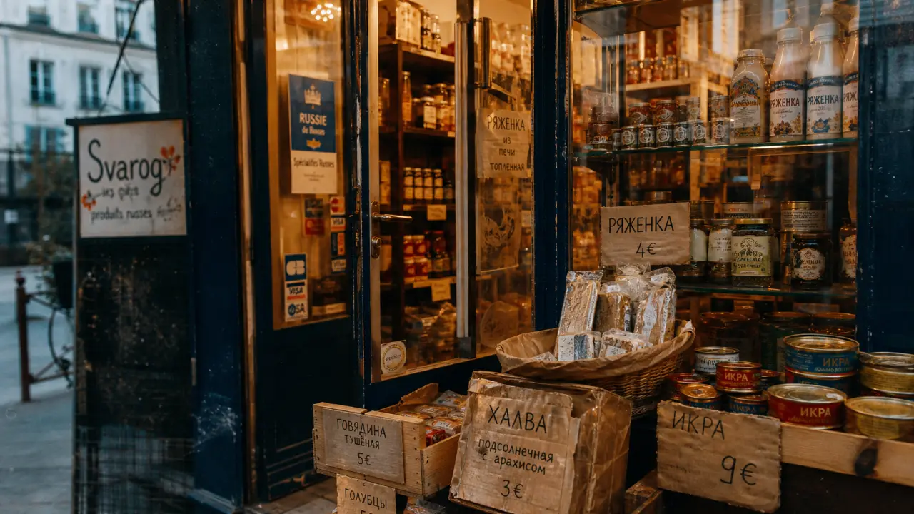 svarog - épicerie fine russe : devanture du magasin sur le boulevard Voltaire