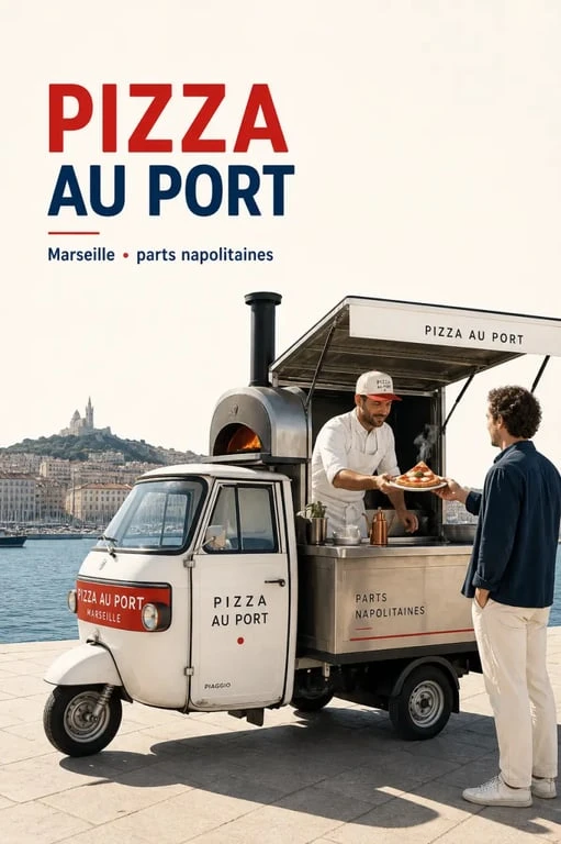 Tranquillo street food : triporteur Piaggio pizzeria mobile à Marseille avec pizzas napolitaines près de la mer