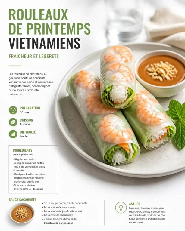 Rouleaux de printemps vietnamiens frais et faits maison, spécialité de Chao Viet street food