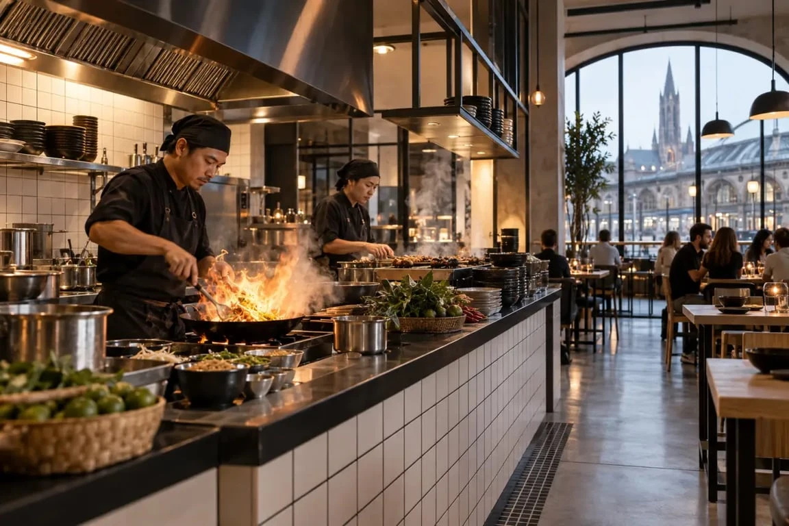 Koa Thaï street food cantine avec cuisine ouverte et wok à Strasbourg