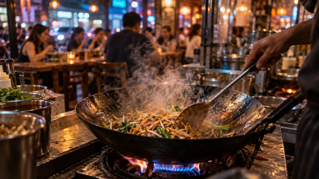 Koa Thaï street food cantine, cuisine thaï devant les clients à Strasbourg gare