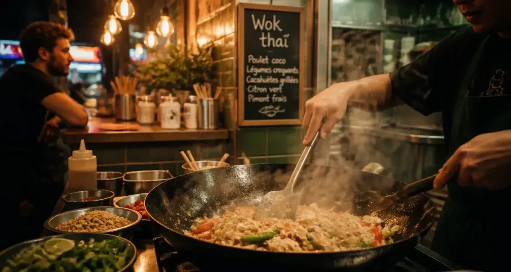 Poko street food thai à Besançon : wok fumant et nouilles