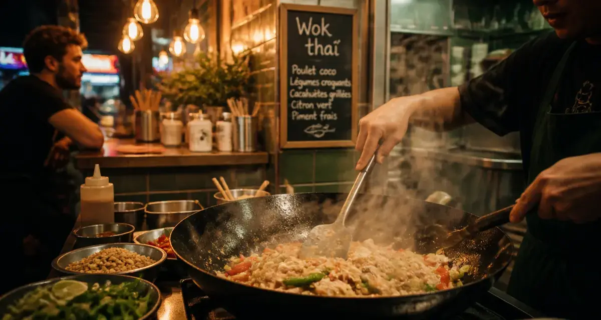 Poko street food thai à Besançon : wok fumant et nouilles