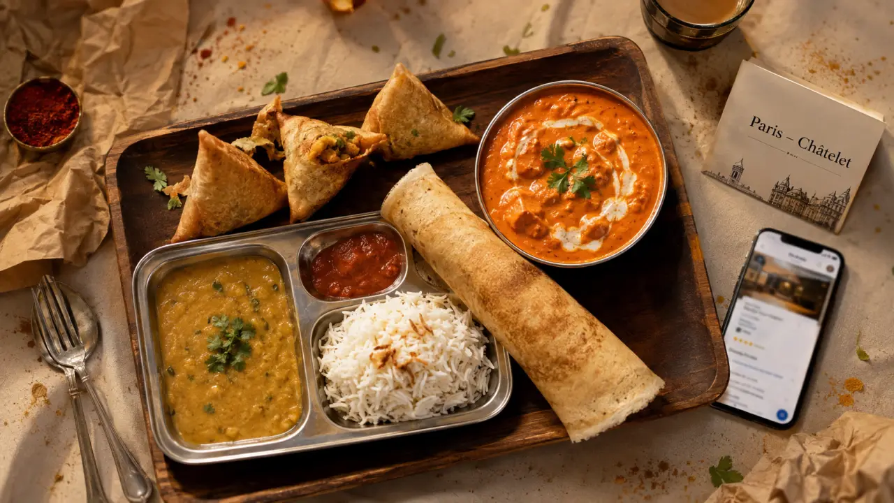 raāsa indian street food à Châtelet : thali, dosa et samosas, livraison
