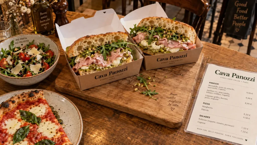 cava italian street food : panozzi et salade italienne à composer