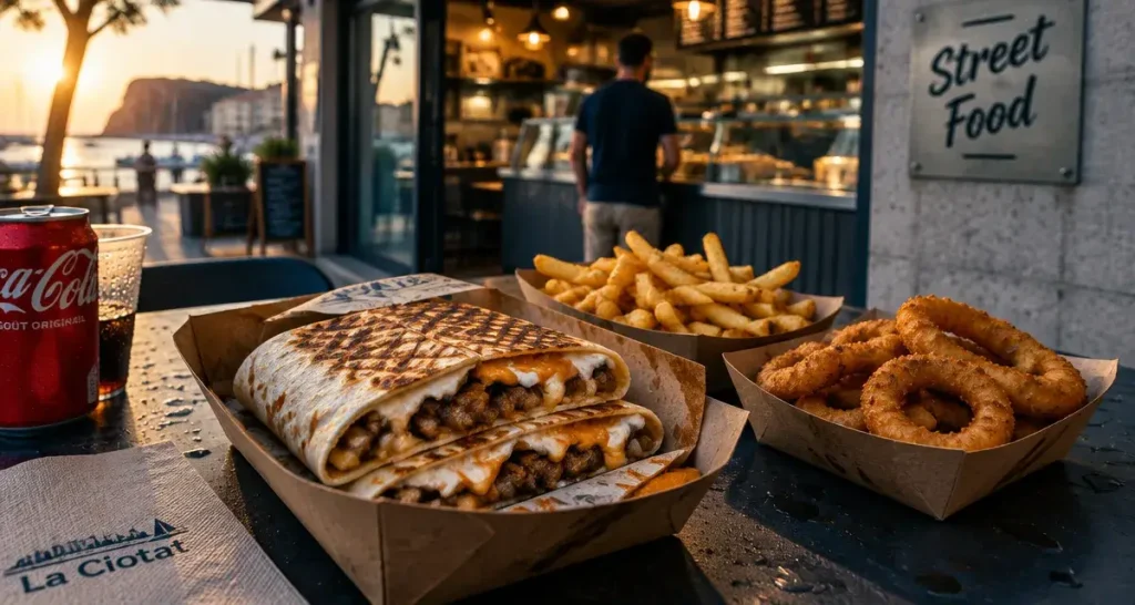 Street food La Ciotat : tacos double avec frites et onion rings