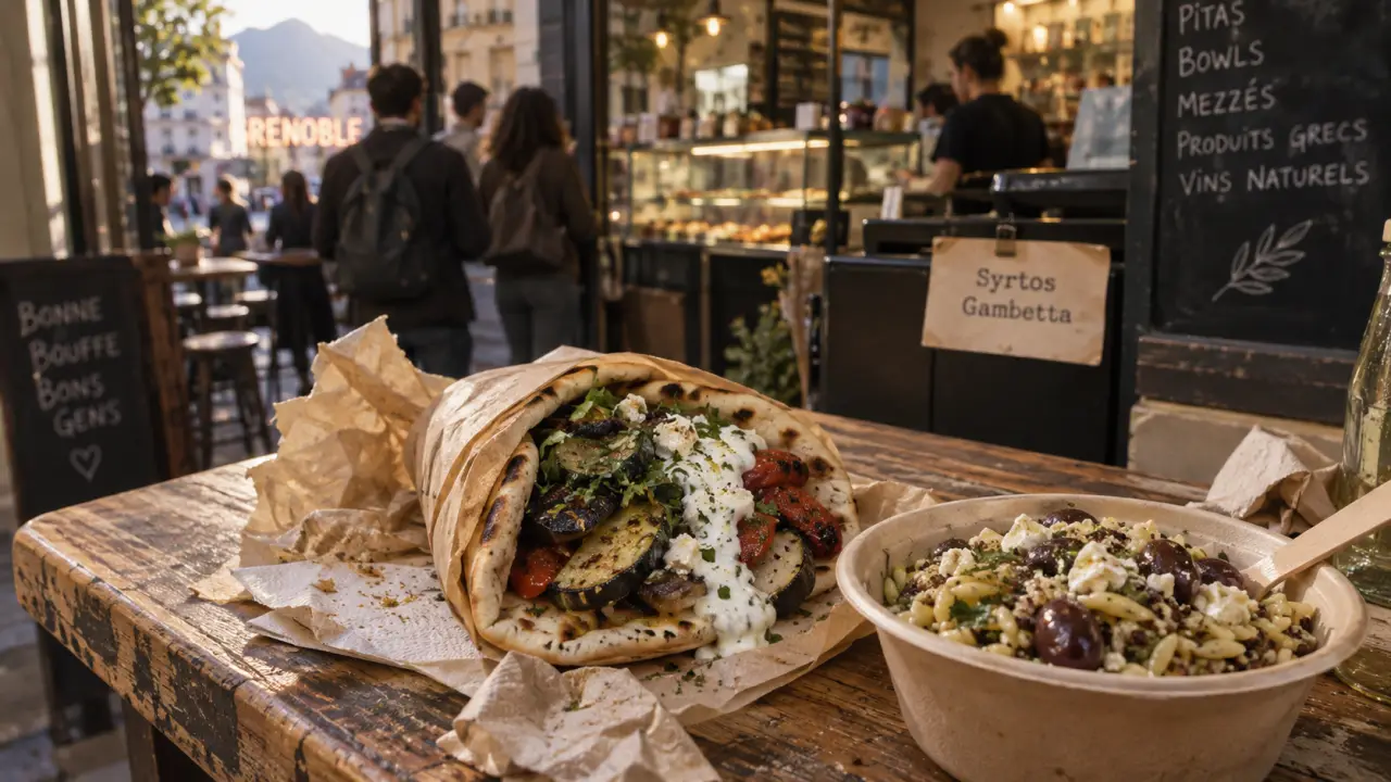 Syrtos street food gambetta : pita chaud, tzatziki et feta