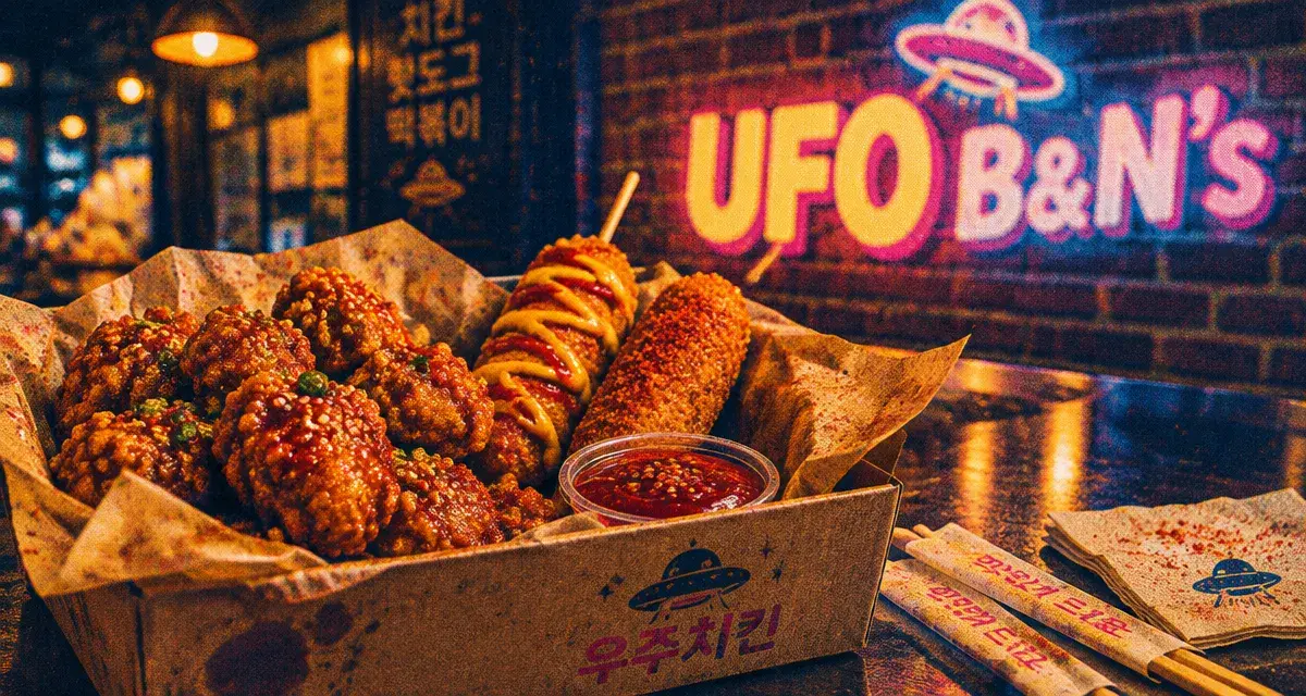 ufo ben's fusion korean street food : boîte ouverte et poulet croustillant
